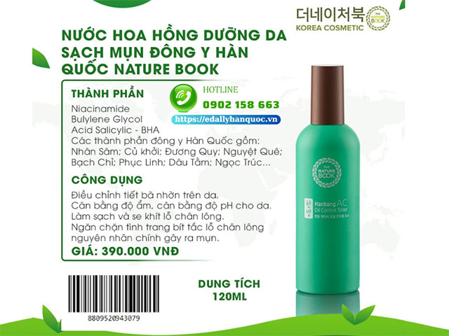 Toner dưỡng da sạch mụn Đông y The Nature Book Hàn Quốc nhập khẩu chính hãng