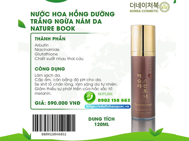 Toner dưỡng trắng ngừa nám da The Nature Book Hàn Quốc nhập khẩu chính hãng