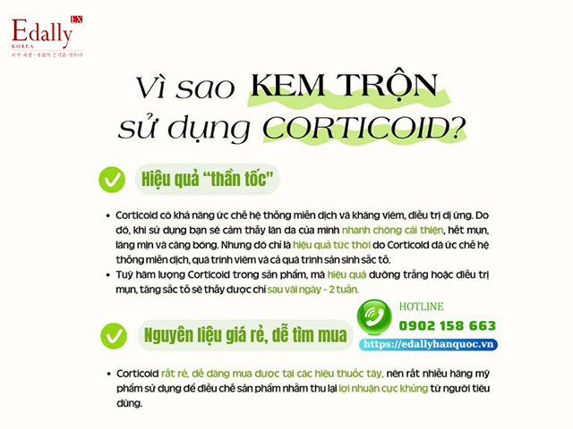 Tại sao kem trộn làm đẹp cấp tốc lại sử dụng Corticoid?