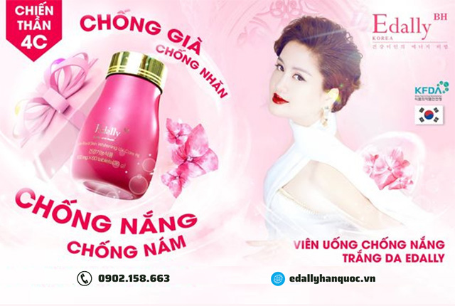 Viên uống chống nắng trắng da nội sinh Edally BH Hàn Quốc - Chống già, chống nhăn, chống nắng, chống nám