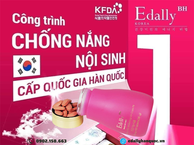 Viên uống chống nắng trắng da nội sinh Edally BH Hàn Quốc là công trình chống nắng nội sinh cấp quốc gia Hàn Quốc