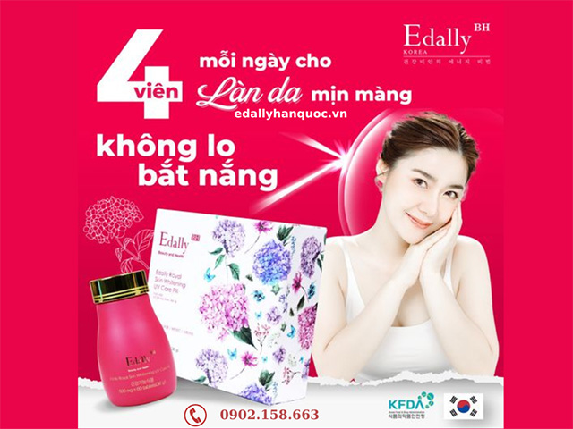 Sử dụng Viên uống chống nắng trắng da nội sinh Edally BH Hàn Quốc mỗi ngày 4 viên giúp làn da mịn màng, không lo bắt nắng