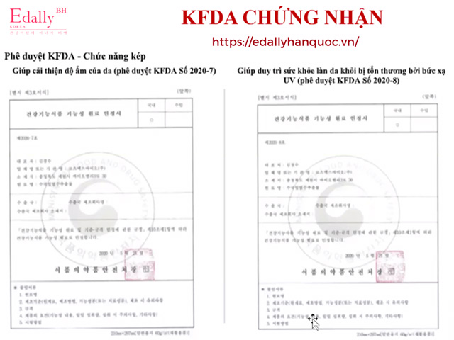KFDA chứng nhận chức năng kép của Viên Uống Trắng Da Chống Nắng Edally BH Hàn Quốc