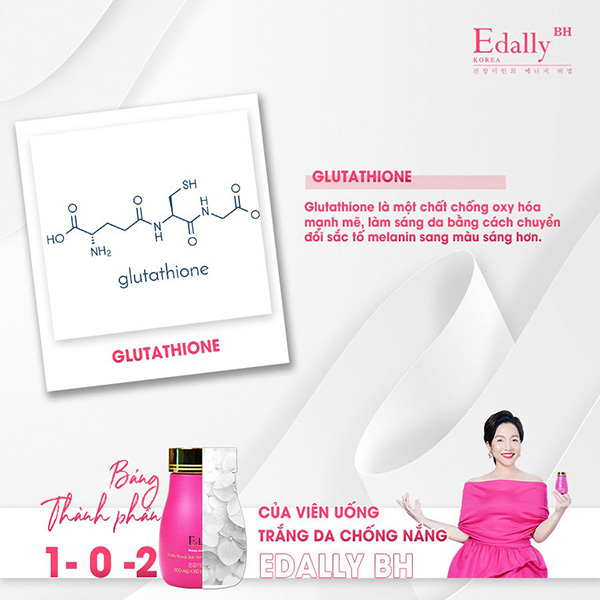 Tác dụng của Glutathione trong Viên uống trắng da chống nắng Edally BH Hàn Quốc nhập khẩu chính hãng