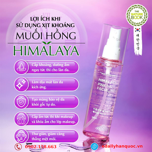 Sản phẩm dưỡng da không thể thiếu khi đi du lịch - Xịt khoáng muối hồng Himalaya The Nature Book Hàn Quốc